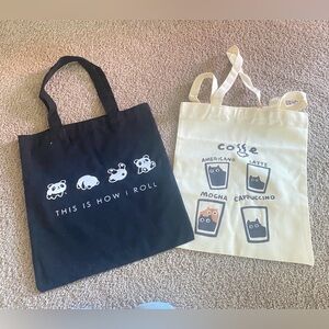 Two new canvas tote bags , super cute black and white